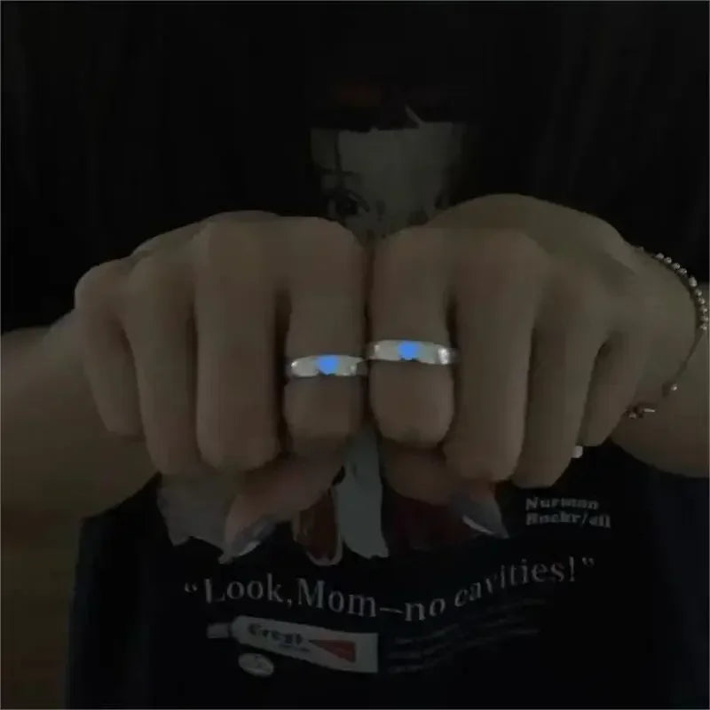 Blue Pink Luminous Ring For Couple Creative Love Heart