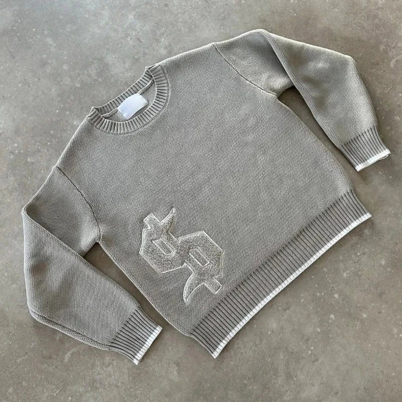 Round Neck Gray Knitted Sweater