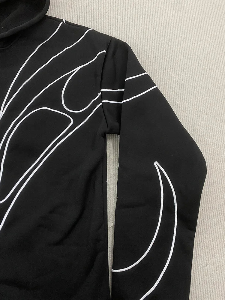Street Retro Black Double Zipper Hoodie