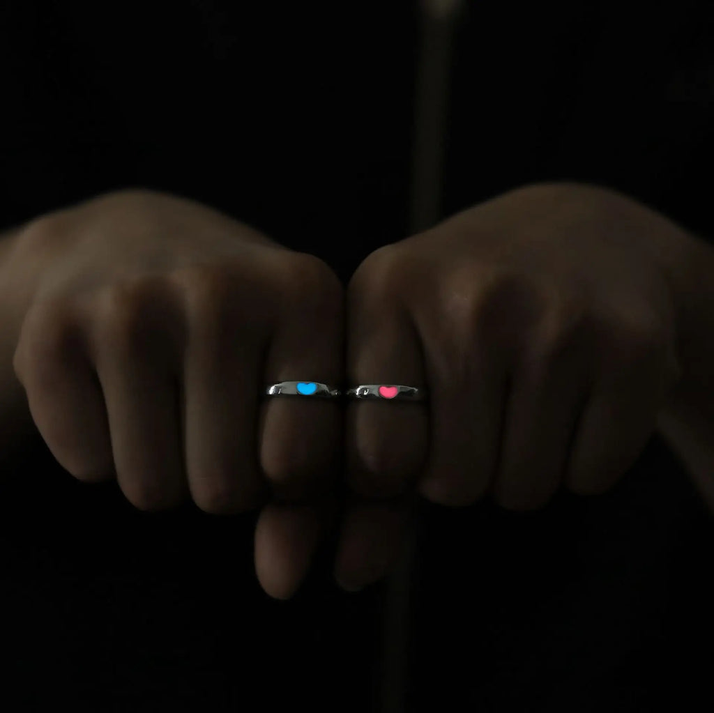 Blue Pink Luminous Ring For Couple Creative Love Heart