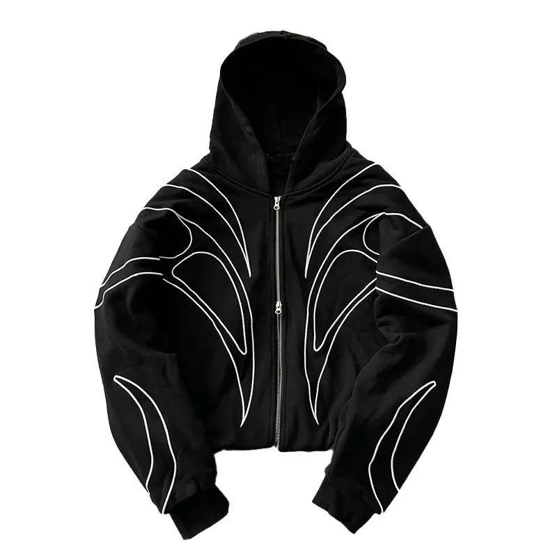 Street Retro Black Double Zipper Hoodie