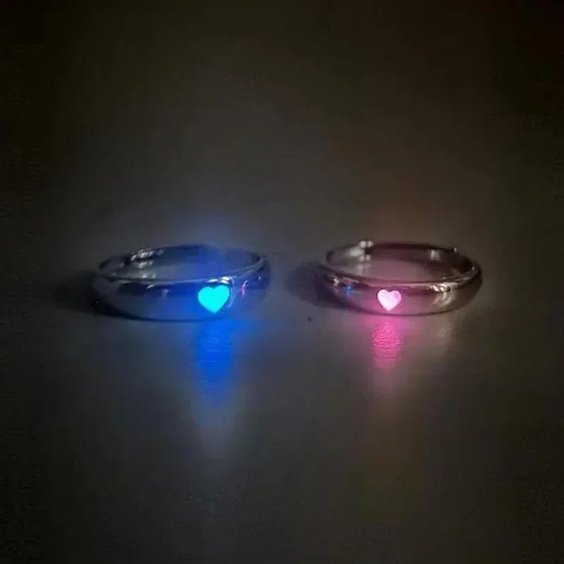 Blue Pink Luminous Ring For Couple Creative Love Heart