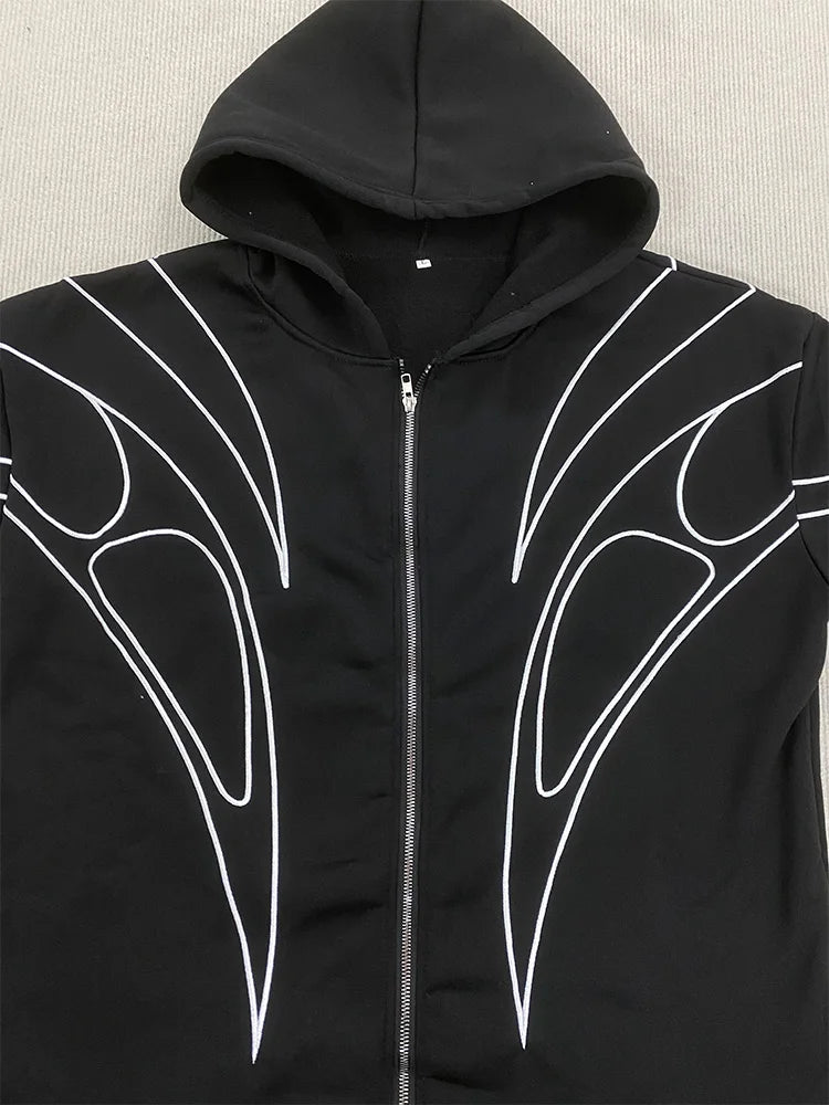 Street Retro Black Double Zipper Hoodie