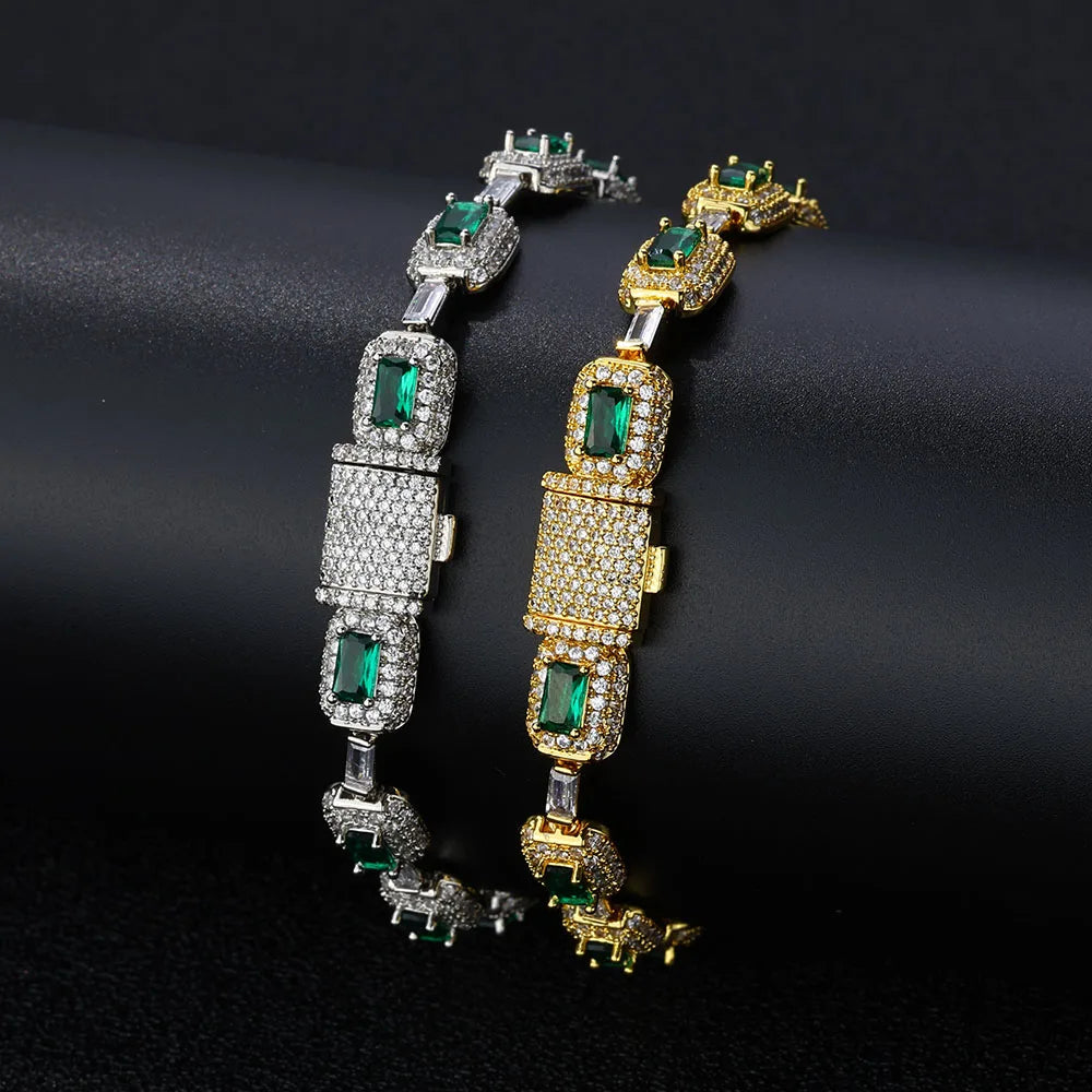Emerald Cushion Cut Diamond Bracelet White Gold Inlaid Green Baguette Zircon