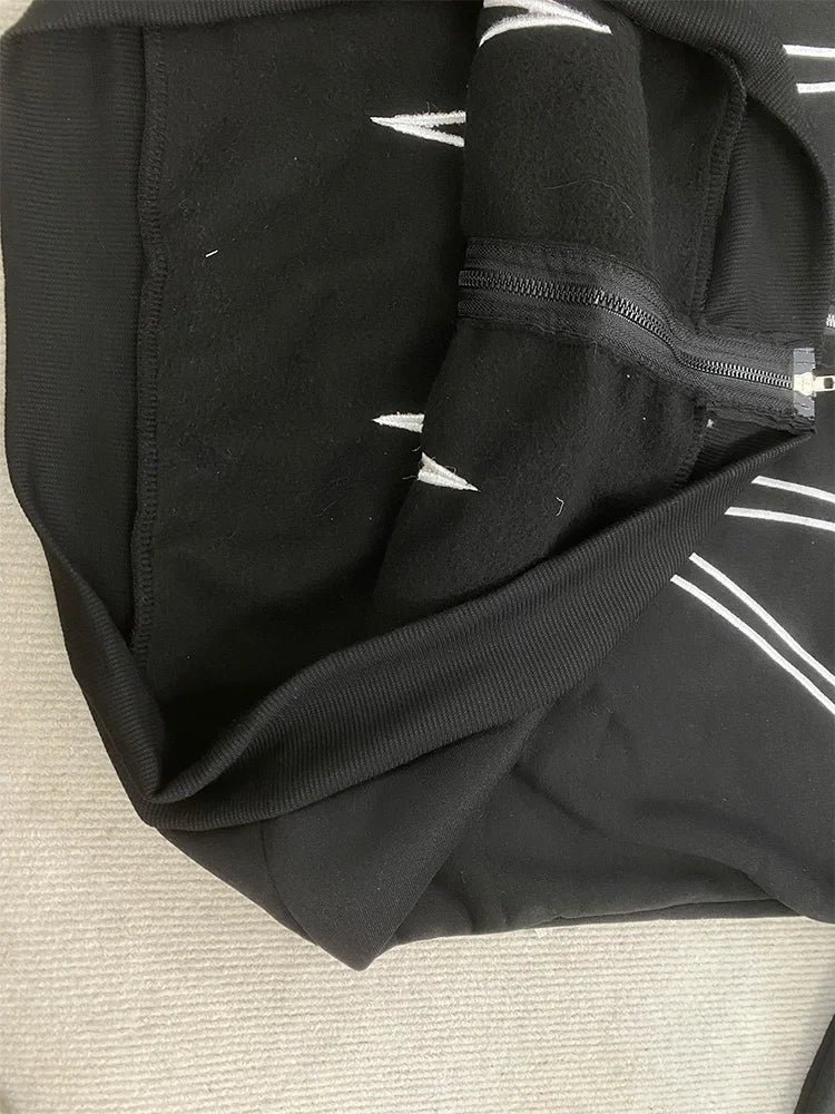 Street Retro Black Double Zipper Hoodie